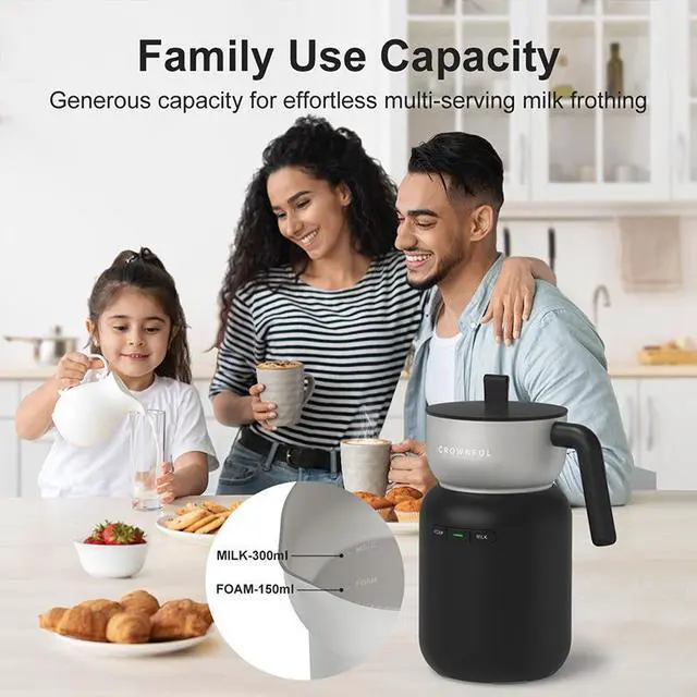 Alt view image 5 of 7 - CROWNFUL Commercial Grade Milk Frother and Steamer, 5-in-1 Electric Frother w/ Temperature Control, Dishwasher Safe, Auto Shut-Off for Latte, Cappuccino, Coffee, Macchiato