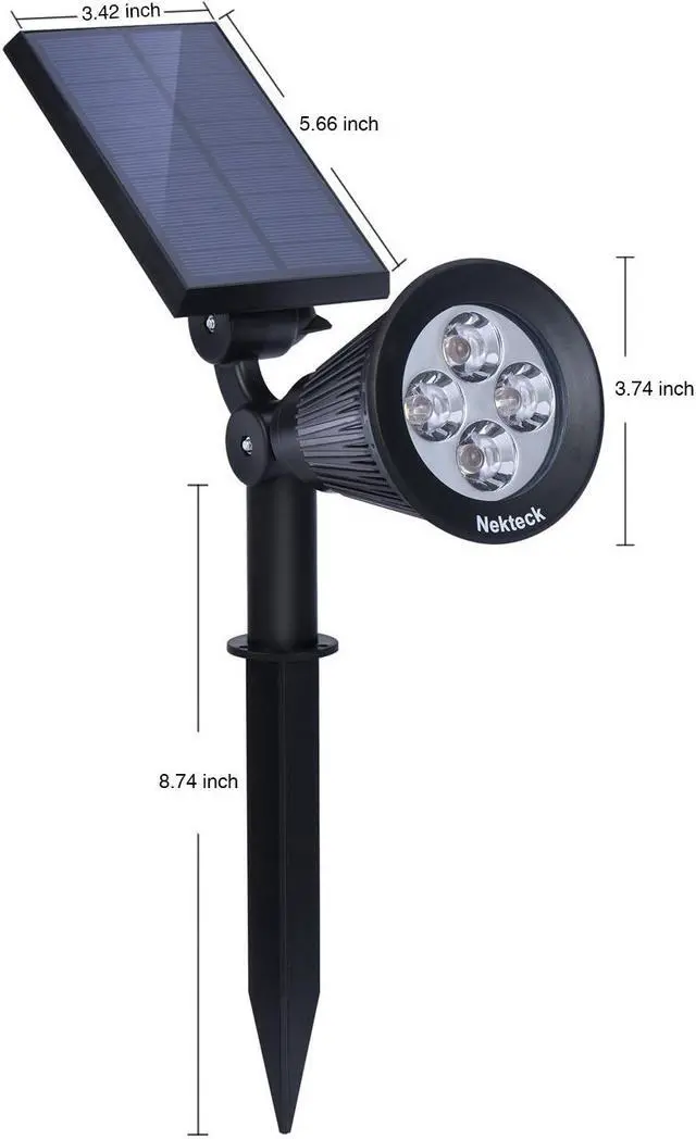 Alt view image 5 of 6 - Nekteck Solar Lights Outdoor, 2-in-1 Solar Spotlights Powered 4 LED Adjustable Wall Light Landscape Lighting, Bright and Dark Sensing, Auto On/Off (4 Pack, Warm White)