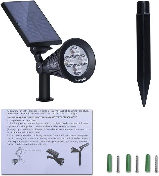 Alt view image 6 of 6 - Nekteck Solar Lights Outdoor, 2-in-1 Solar Spotlights Powered 4 LED Adjustable Wall Light Landscape Lighting, Bright and Dark Sensing, Auto On/Off (4 Pack, Warm White)