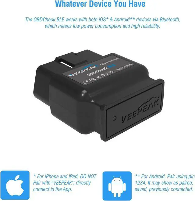Alt view image 5 of 7 - Veepeak Bluetooth 4.0 OBD2 Scanner Car Code Reader Automotive OBD II Diagnostic Tool for iOS & Android Compatible with Year 1996+ Vehicles in the US