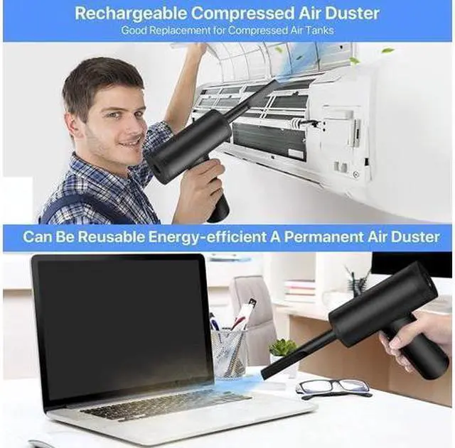 Alt view image 2 of 7 - Compressed Air Duster, Electric Air Duster & Vacuum Cleaner 2 in 1 Rechargeable 7800mAh Cordless, Keyboard and Computer Cleaner, Replaces Compressed Air Cans (Black)
