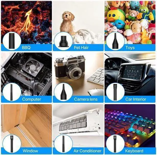 Alt view image 6 of 7 - Compressed Air Duster, Electric Air Duster & Vacuum Cleaner 2 in 1 Rechargeable 7800mAh Cordless, Keyboard and Computer Cleaner, Replaces Compressed Air Cans (Black)