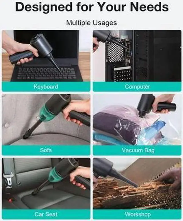 Alt view image 5 of 7 - Electric Compressed Air Duster & Vacuum, Electric Air Blower, 4 in 1 Function Powerful 3-Gear to 90000RPM/12000PA Keyboard Cleaner, Rechargeable Cordless Air Duster for Computer/Car/Pet Hair