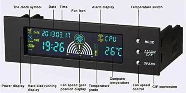 Alt view image 7 of 7 - Computer 5.25" Front Panel Bay 3 Channel automatic temperature CPU Case fan speed controller w/ HDD PC Temp Sensor LED Display