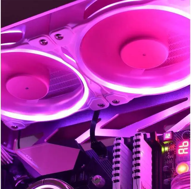 Alt view image 2 of 6 - Water Cooler PINKFLOW 360 CPU  5V Addressable RGB AIO Cooler 360mm CPU Liquid Cooler 3X120mm, pink phantom color ARGB light effect all-in-one, Intel 115X/2066 , AMD TR4/AM4