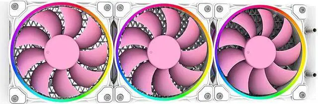 Alt view image 4 of 6 - Water Cooler PINKFLOW 360 CPU  5V Addressable RGB AIO Cooler 360mm CPU Liquid Cooler 3X120mm, pink phantom color ARGB light effect all-in-one, Intel 115X/2066 , AMD TR4/AM4