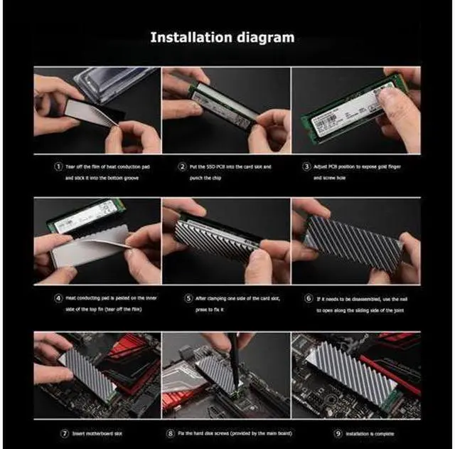 Alt view image 3 of 5 - M.2 SSD NVMe Heat Sink heatsink M2 2280 SSD Hard Disk Aluminum Heat Sink with Thermal Pad for ssd m2 Desktop PC thermal gasket