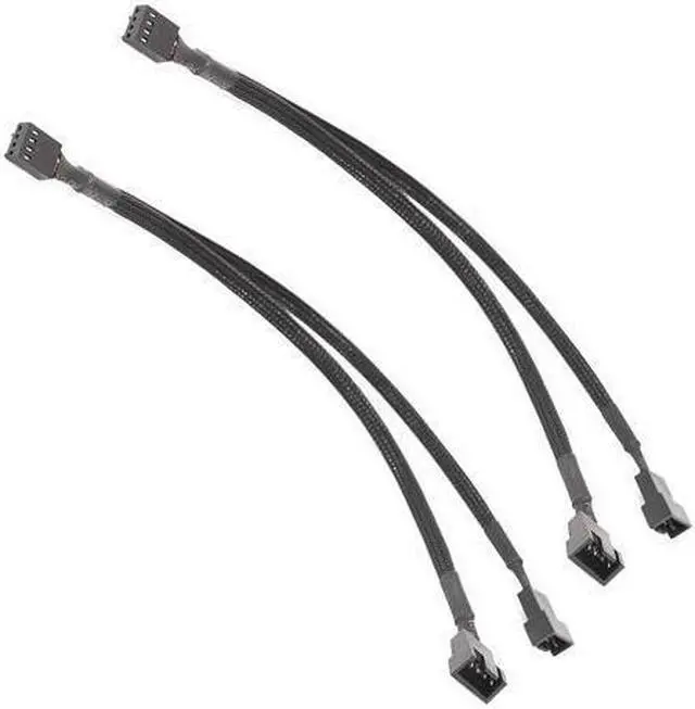 Main image of PC Fan Splitter Extension Cable - 1 to 2 PWM Fan Splitter Compatible with 3 Pin & 4 Pin PC Cooling Fans, 10 inch Braided Black Sleeve Nylon Braided Cable (2 Pack)