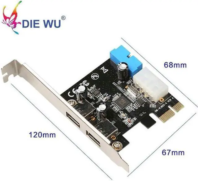 Alt view image 6 of 6 - New USB 3.0 PCI-E Expansion Card Adapter External 2 Port USB3.0 Hub Internal 20pin Connecter PCI-E Card TXB050