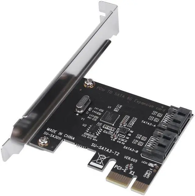 Alt view image 2 of 5 - Mining Card High Speed PCIe PCI Express to 6G SATA3.0 2 Port SATA III 6G Controller Expansion Card Adapter With High/Low Profile Bracket