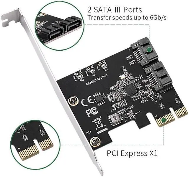 Alt view image 4 of 7 - PCIe PCI Express to SATA3.0 2-Port SATA III 6G Controller Expansion Card Adapter For chia mining