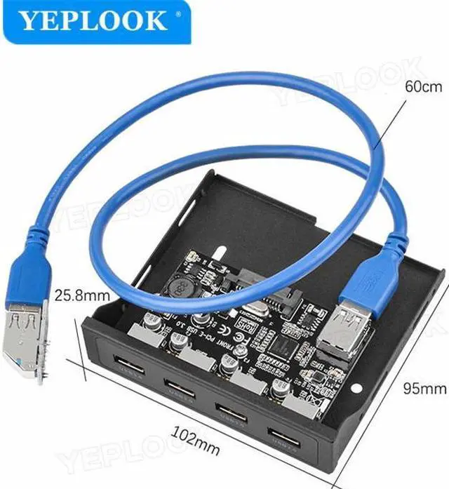 Alt view image 4 of 4 - PCI-E to 4 Port USB3.0 3.5" Floppy Drive Front Panel Bracket Expansion Card 5Gbs PCIe x1 Riser Cable 60cm Chipset NEC720201