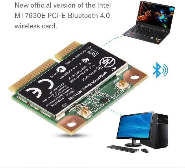 Alt view image 3 of 7 - For Intel MT7630E 2.4G WiFi Wireless Bluetooth 4.0 PCI-E Half Wifi Card