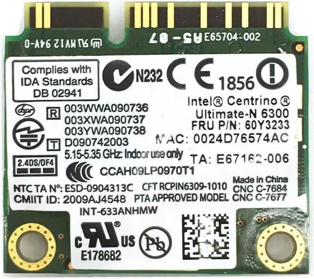 Alt view image 2 of 4 - For Ultimate-N Intel 6300 633ANHMW 6300AGN half Mini PCI-E 2.4G/5GHZ Wireless card for X230 X220 T410 T420 FRU 60Y3233