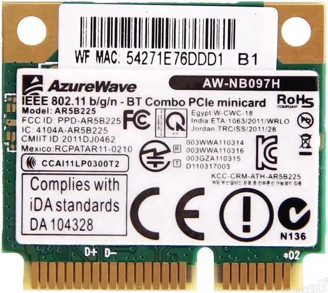 Main image of 150Mbps Atheros AR5B225 Bluetooth 4.0 WiFi Wireless Mini PCI-E Card