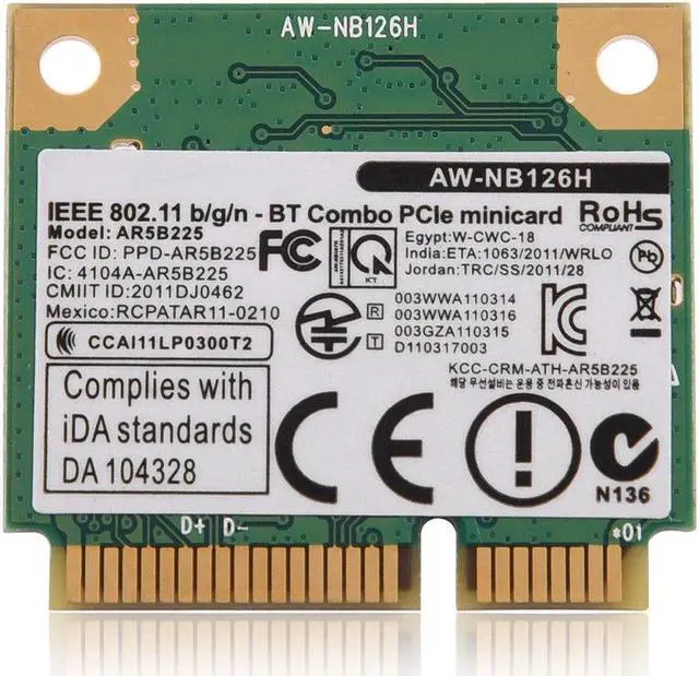 Main image of Bluetooth 4.0 Mini PCI-E 150M 802.11B/G/N WIFI Wireles Card For Atheros AR5B225