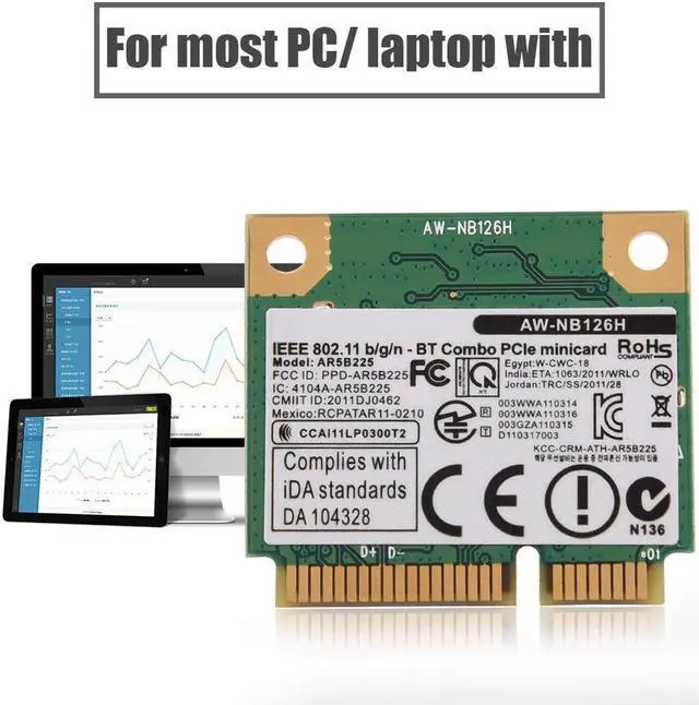 Alt view image 4 of 7 - Bluetooth 4.0 Mini PCI-E 150M 802.11B/G/N WIFI Wireles Card For Atheros AR5B225