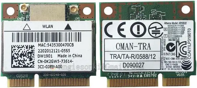 Alt view image 5 of 6 - ATHEROS AR5B22 AR9462 DUAL BAND N + BLUETOOTH BT WIRELESS WIFI CARD DW1901 K2GW5
