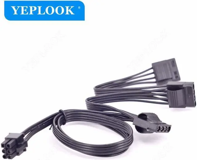 Alt view image 4 of 6 - PCIe 6Pin to 3 Molex 4Pin IDE Straight, 6Pin to 4Pin GPU Power Supply Cable 50+15cm+15cm 18AWG For Seasonic PRIME All Series PSU GX/PX/TX/Snow Silent/Gold/Ultra Gold/Platinum