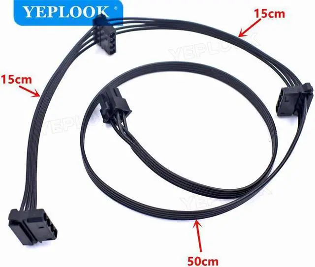 Alt view image 3 of 6 - PCIe 6Pin to 3 Molex Type D 4Pin IDE Angled Fan Cable 18AWG For Seasonic FOCUS PLUS All Series GOLD/Platinum/PX/GX/SGX 1000W, 850W, 750W, 650W, 550W 450W
