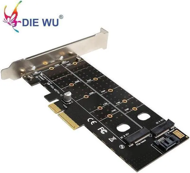 Alt view image 3 of 6 - PCIe to M.2 NVMe SSD NGFF Riser Card PCI Express to M Key B Key SATA Port Expansion Converter Adapter Expansion Card TXB044