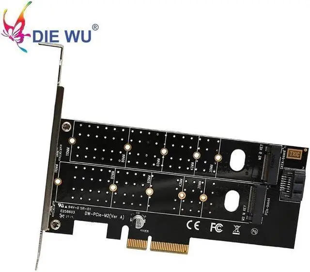 Alt view image 5 of 6 - PCIe to M.2 NVMe SSD NGFF Riser Card PCI Express to M Key B Key SATA Port Expansion Converter Adapter Expansion Card TXB044