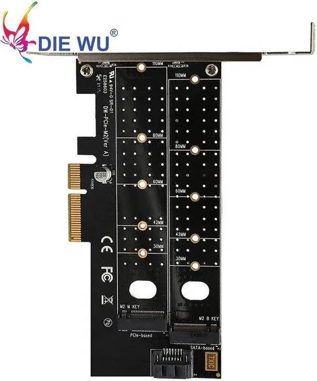 Alt view image 6 of 6 - PCIe to M.2 NVMe SSD NGFF Riser Card PCI Express to M Key B Key SATA Port Expansion Converter Adapter Expansion Card TXB044