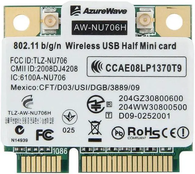 Alt view image 2 of 5 - AzureWave AW-NU706H RT3070L Wifi 802.11 b/g/n Wireless Half Mini PCI-e Card