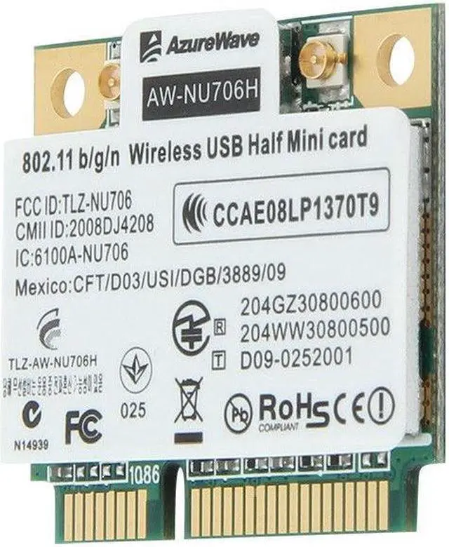 Alt view image 5 of 5 - AzureWave AW-NU706H RT3070L Wifi 802.11 b/g/n Wireless Half Mini PCI-e Card