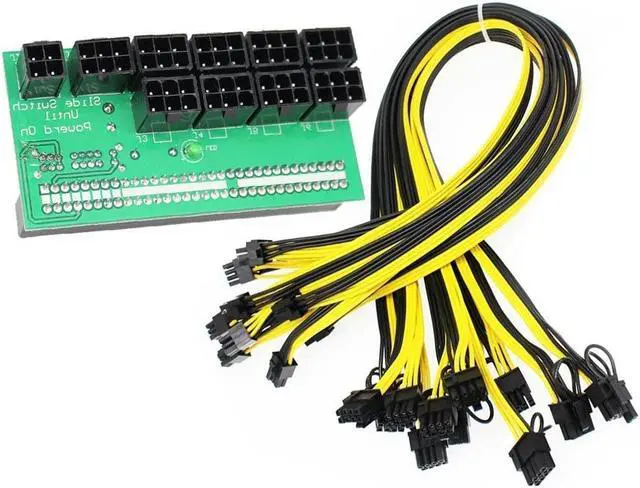 Alt view image 2 of 7 - Ethereum ETH ZEC Mining Server Power Supply 12V GPU/PSU Breakout Board With 9pcs 18AWG 50cm PCI-E 6 Pin To 6+2 Pin Cables Power Adapter