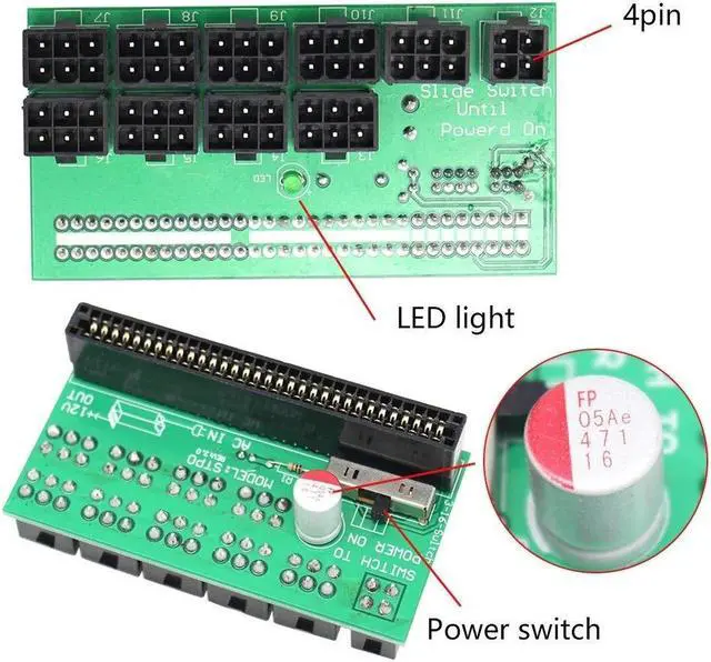 Alt view image 3 of 7 - Ethereum ETH ZEC Mining Server Power Supply 12V GPU/PSU Breakout Board With 9pcs 18AWG 50cm PCI-E 6 Pin To 6+2 Pin Cables Power Adapter