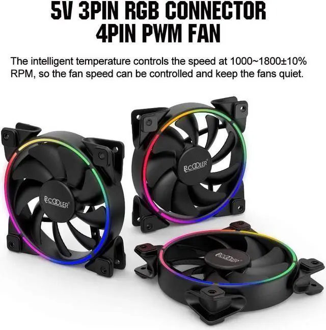 Alt view image 6 of 7 - Pccooler 120mm Fan Moonlight Series, PC-3M120 RGB LED Computer Case Fan - PWM PC Cooling Fan - Dual Light Loop Quiet Fan/Multiple Light Modes with Controller for PC Cases, CPU Coolers