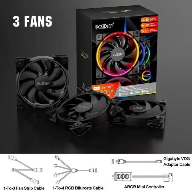 Alt view image 7 of 7 - Pccooler 120mm Fan Moonlight Series, PC-3M120 RGB LED Computer Case Fan - PWM PC Cooling Fan - Dual Light Loop Quiet Fan/Multiple Light Modes with Controller for PC Cases, CPU Coolers