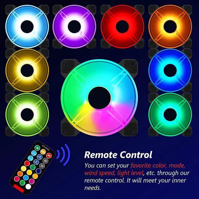 Alt view image 5 of 6 - 3 Pack RGB Case Fans with Controller, 120mm Ultra-Quiet RGB Chassis Cooling Fans, Equipped with Remote Control Hub, Matte Finish, Speed Adjustable Colorful Cooler Fan for PC Case