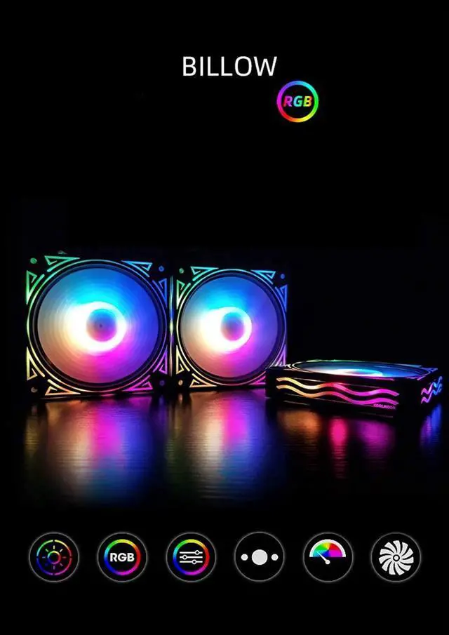 Alt view image 2 of 7 - Billow 120mm Adjust RGB Computer Case PC Cooling Fan RGB Quiet with IR Remote New Computer Cooler RGB CPU Case Fan Three in One (3 Pcs with Standard Controller Kits)