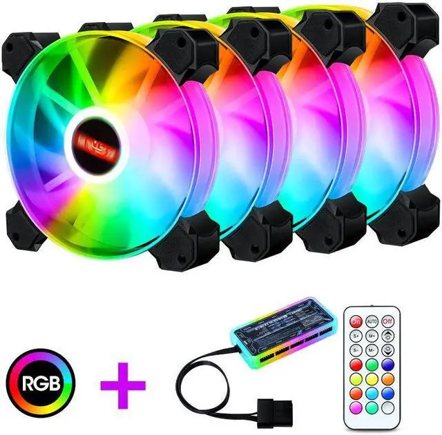 Main image of 4-Pack 120mm RGB Case Fan with Remote Controller, Computer Case 12cm Cooling Fan RGB 6PIN, RGB LED Quiet High Airflow Adjustable Color LED Fan, CPU Cooler with RF Remote