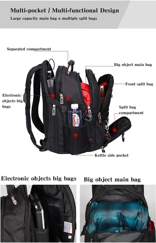 Alt view image 4 of 7 - 38L 15.6 inch Men's Backpack Computer Notebook School Travel Bags Unisex Large Capacity bagpack waterproof Business Fit up to 15.6 inch Laptop, Notebook,Mackbook