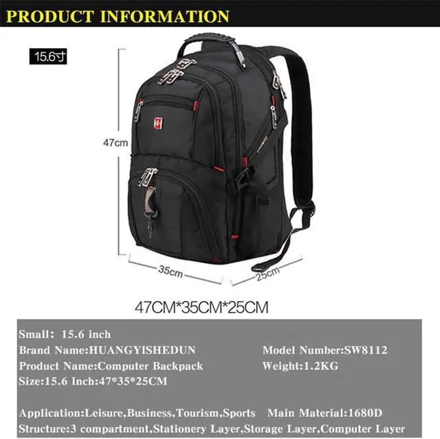 Alt view image 3 of 7 - 38L 15.6 inch Men's Backpack Computer Notebook School Travel Bags Unisex Large Capacity bagpack waterproof Business Fit up to 15.6 inch Laptop, Notebook,Mackbook
