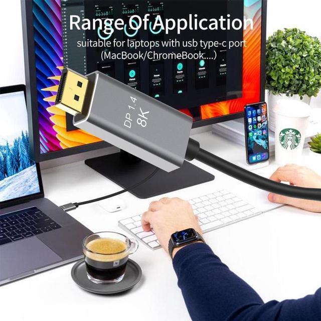 Alt view image 5 of 7 - USB C to DisplayPort 1.4 Cable 8K@60Hz 3.3FT,  Thunderbolt 4/3 to DisplayPort 2K@240Hz/4K@144Hz 120hz 32.4Gbps Braided Type C to DP Cord Compatible with iPad, MacBook Pro/Air, iPad Pro