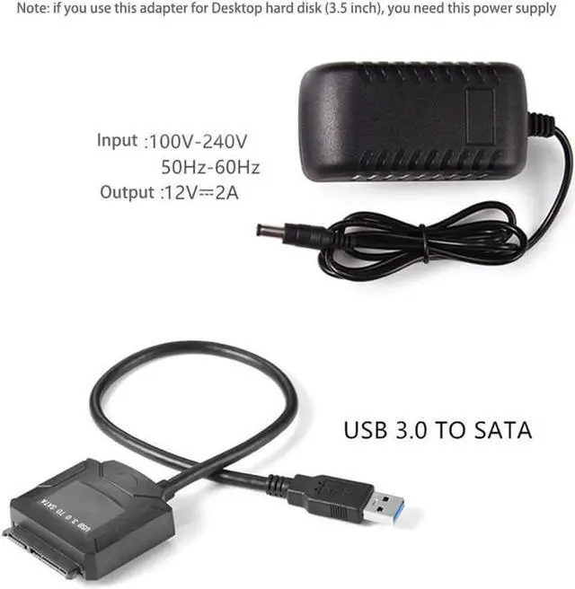 Alt view image 2 of 7 - USB 3.0 to SATA Adapter, SATA to USB 3.0 Cable, Compatible 2.5 inch 3.5 inch HDD SSD Hard Disk SATA III HDD Hard Disk Driver,with Power Adapter Included, Support UASP , Black