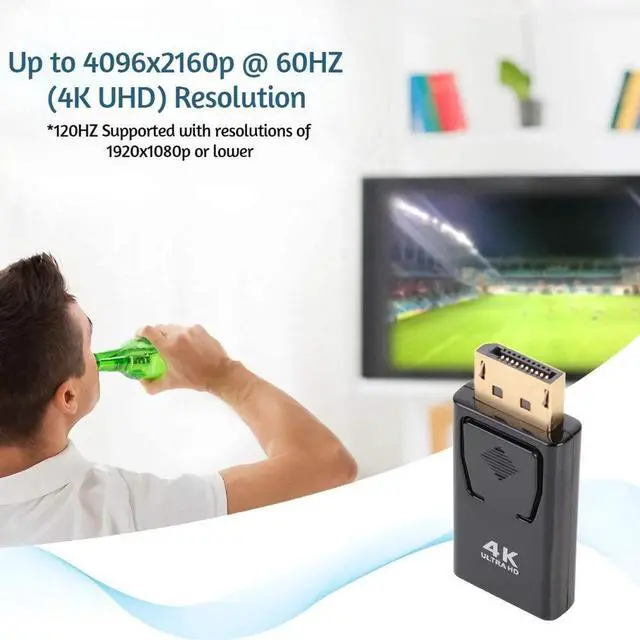 Alt view image 6 of 7 - DP to HDMI Adapter [1-Pack], CableCreation 1080P Gold Plated Displayport to HDMI Converter Male to Female 1.3V Black