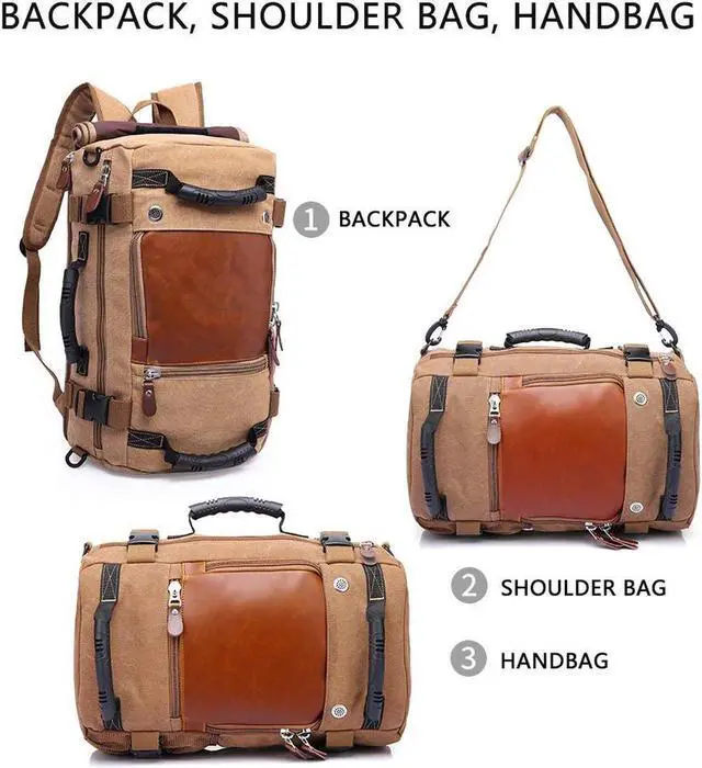 Alt view image 3 of 7 - KAKA Backpack Fashion Unisex Travel Backpack Convertible Carry-On Bag Flight Approved Weekender Duffle Backpack Canvas Shoulder Bag Rucksack fit 15.6 inch Laptop, Khaki
