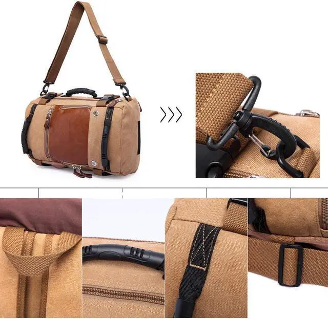 Alt view image 4 of 7 - KAKA Backpack Fashion Unisex Travel Backpack Convertible Carry-On Bag Flight Approved Weekender Duffle Backpack Canvas Shoulder Bag Rucksack fit 15.6 inch Laptop, Khaki