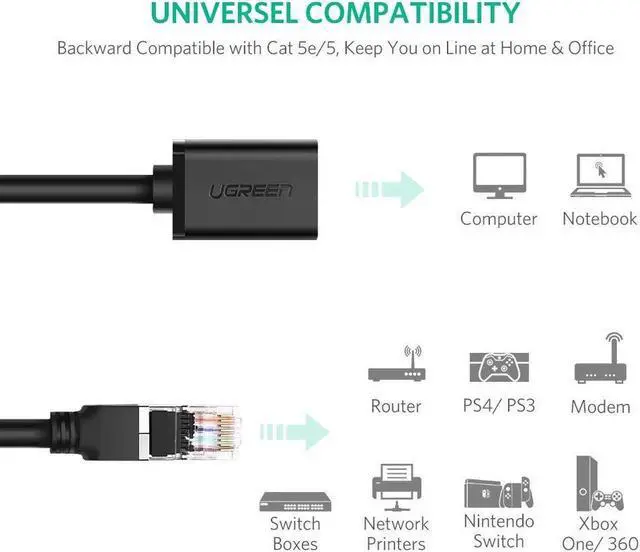 Alt view image 3 of 7 - Ethernet Extension Cable, CAT 6 RJ45 Male to Female Support Cat6 / Cat5e / Cat5 Standards, RJ45 Cords Shielded, 6ft/2m