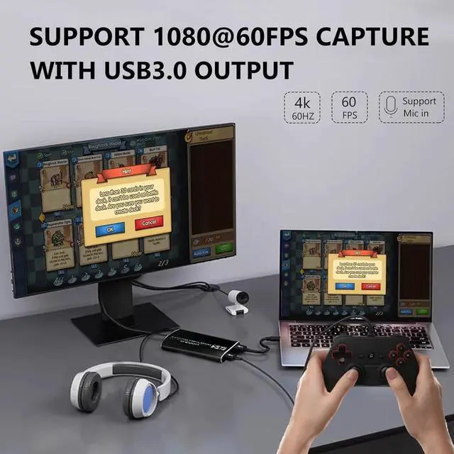 Alt view image 5 of 7 - 4K HDMI Video Capture Card 1080p 60fps Board Game Capture Card USB 3.0/USB-C Recorder Box Device for Live Streaming Video Recording Loop Out, Works for Nintendo Switch/PS4/OBS/Camera/ PC