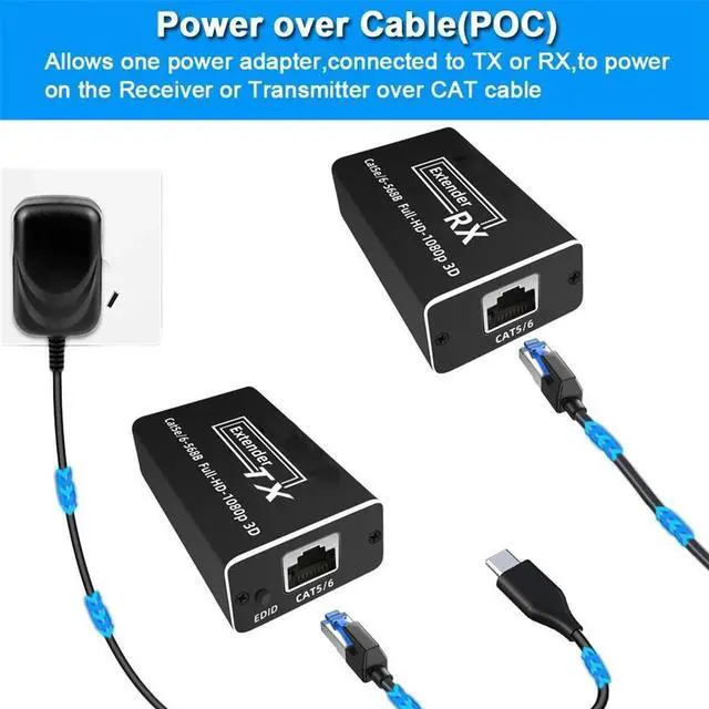 Alt view image 3 of 7 - HDMI RJ45 Extender Over Cat5e/6 up to 1080P@60Hz 196ft/60m, POC HDMI Supports Laptop DVD PS3/4 HD Box, Gaming, Video Production and More
