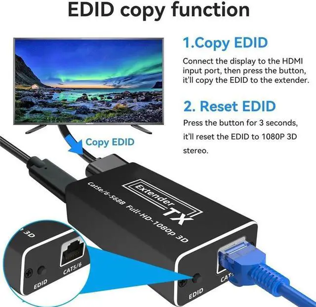 Alt view image 4 of 7 - HDMI RJ45 Extender Over Cat5e/6 up to 1080P@60Hz 196ft/60m, POC HDMI Supports Laptop DVD PS3/4 HD Box, Gaming, Video Production and More