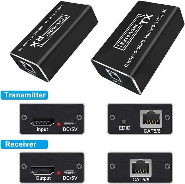 Alt view image 7 of 7 - HDMI RJ45 Extender Over Cat5e/6 up to 1080P@60Hz 196ft/60m, POC HDMI Supports Laptop DVD PS3/4 HD Box, Gaming, Video Production and More