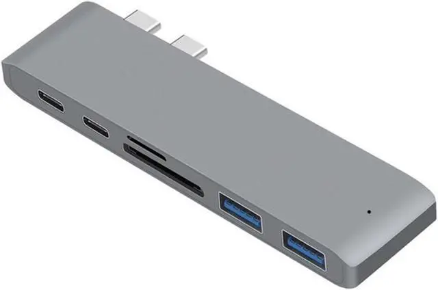 Alt view image 4 of 7 - USB C Hub, 6 in 1 Aluminum Type C Hub Adapter, with 2*USB 3.0 Ports, 2*TF/SD Card Reader, 2*USB-C Thunderbolt 3 for MacBook Pro 13? and 15? 2016/2017/2018 -Gray