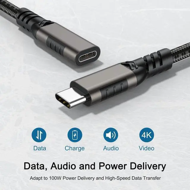 Alt view image 2 of 7 - 2-Pack USB C Extension Cable, (1.6Ft/10Gbps/100W/4K), USB C 3.2 Extender Nylon Type C Male to Female Cord Charging & Transfer Compatible with PC, laptops, tablet, mobile phones and etc.